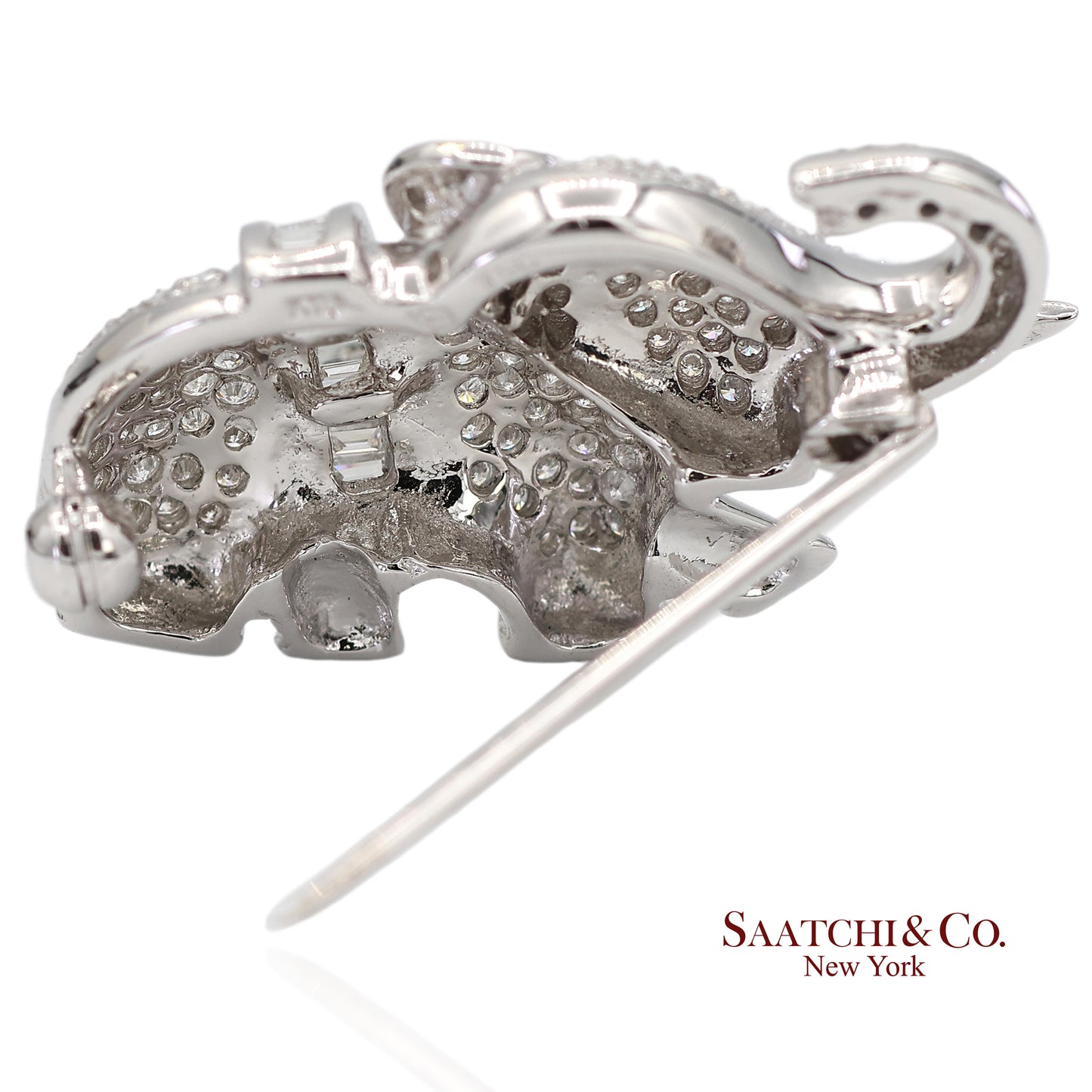 18K (750) White Gold Natural Diamond Elephant Brooch/Pin