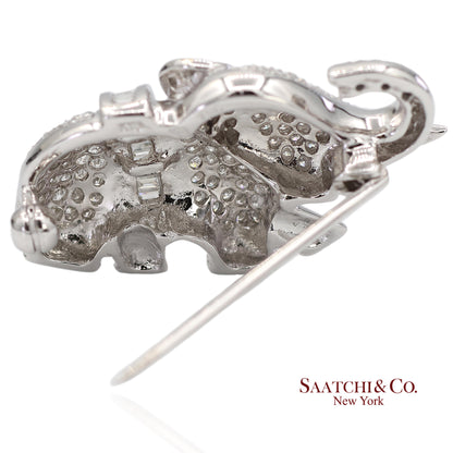 18K (750) White Gold Natural Diamond Elephant Brooch/Pin