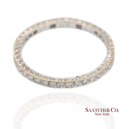 18K (750) White Gold Exquisite Hand Engraving and Milgrain Detailing Band Ring