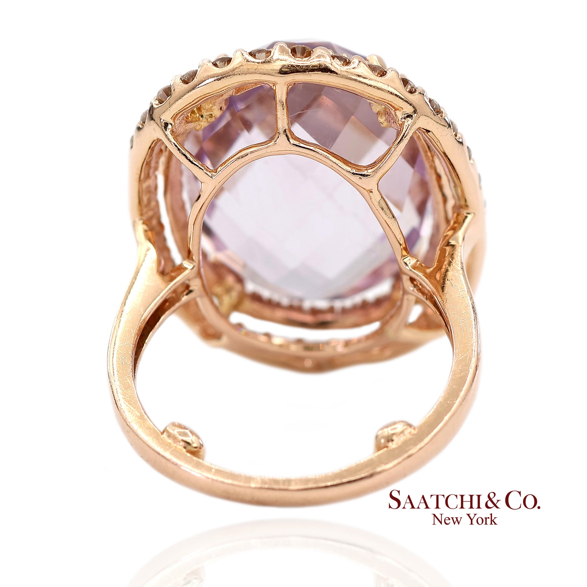 14K (585) Rose Gold Natural Diamond and Amethyst Ring