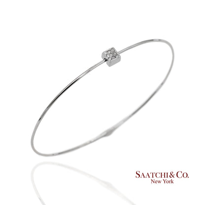 18K(750) Solid White Gold Natural Diamond Square Shape Bangle Bracelet