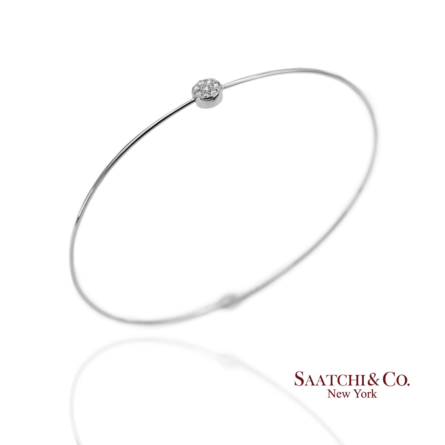 18K(750) Solid White Gold Natural Diamond Round Shape Bangle Bracelet