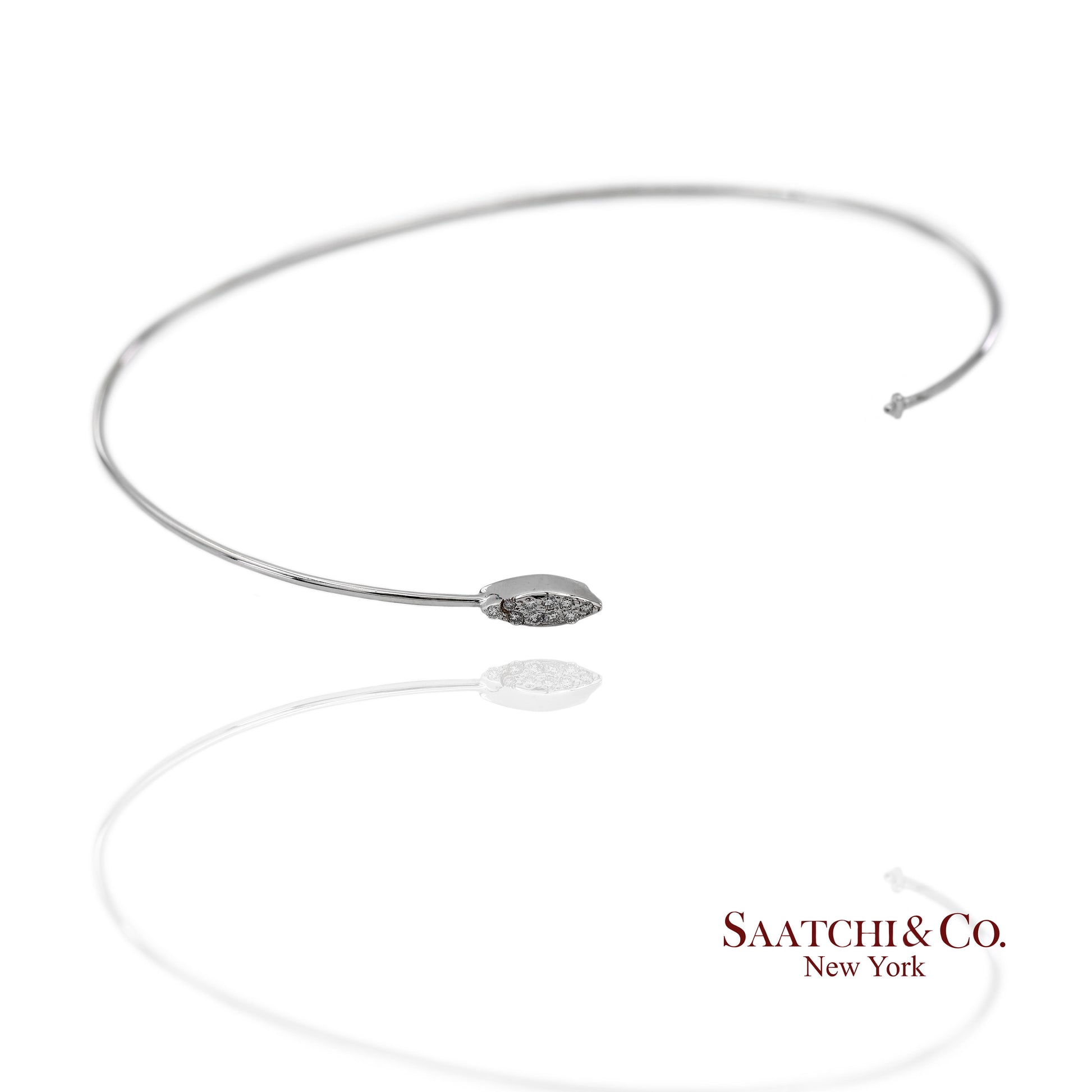 18K(750) Solid White Gold Natural Diamond Marquise Shape Bangle Bracelet
