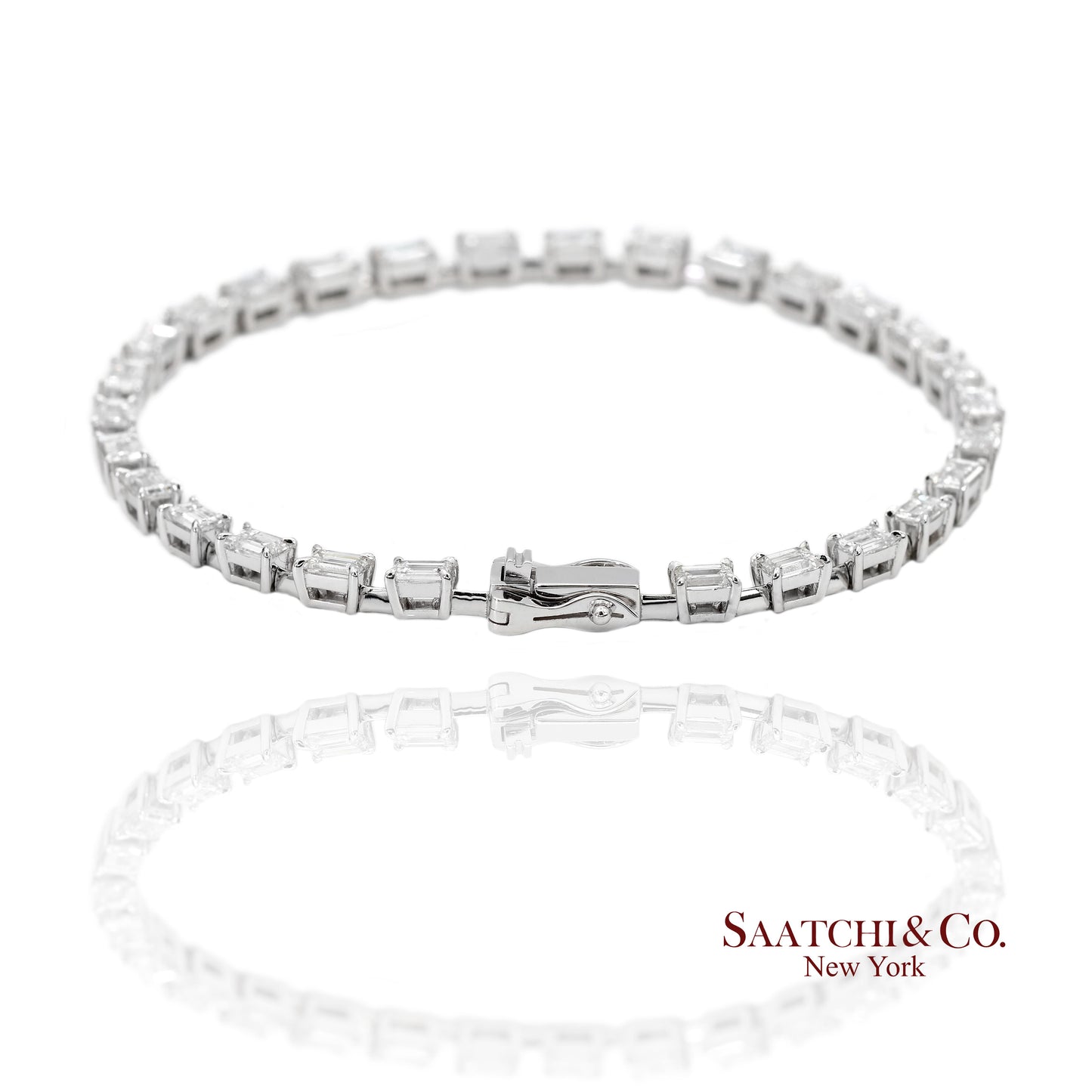 18K(750) White Gold Natural Diamond Emerald Cut Tennis Bracelet