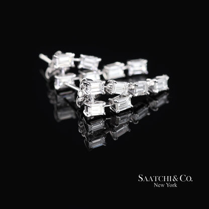18K(750) White Gold Natural Diamond Emerald Cut Earrings