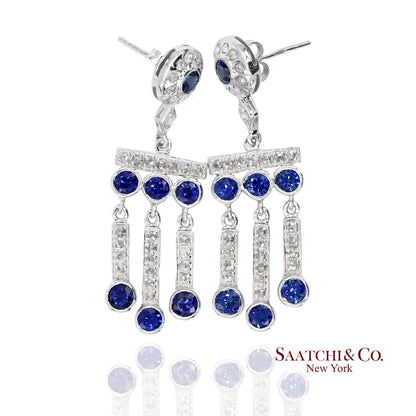 14K(585) Vintage White Gold Natural Diamond and Sapphire Earrings