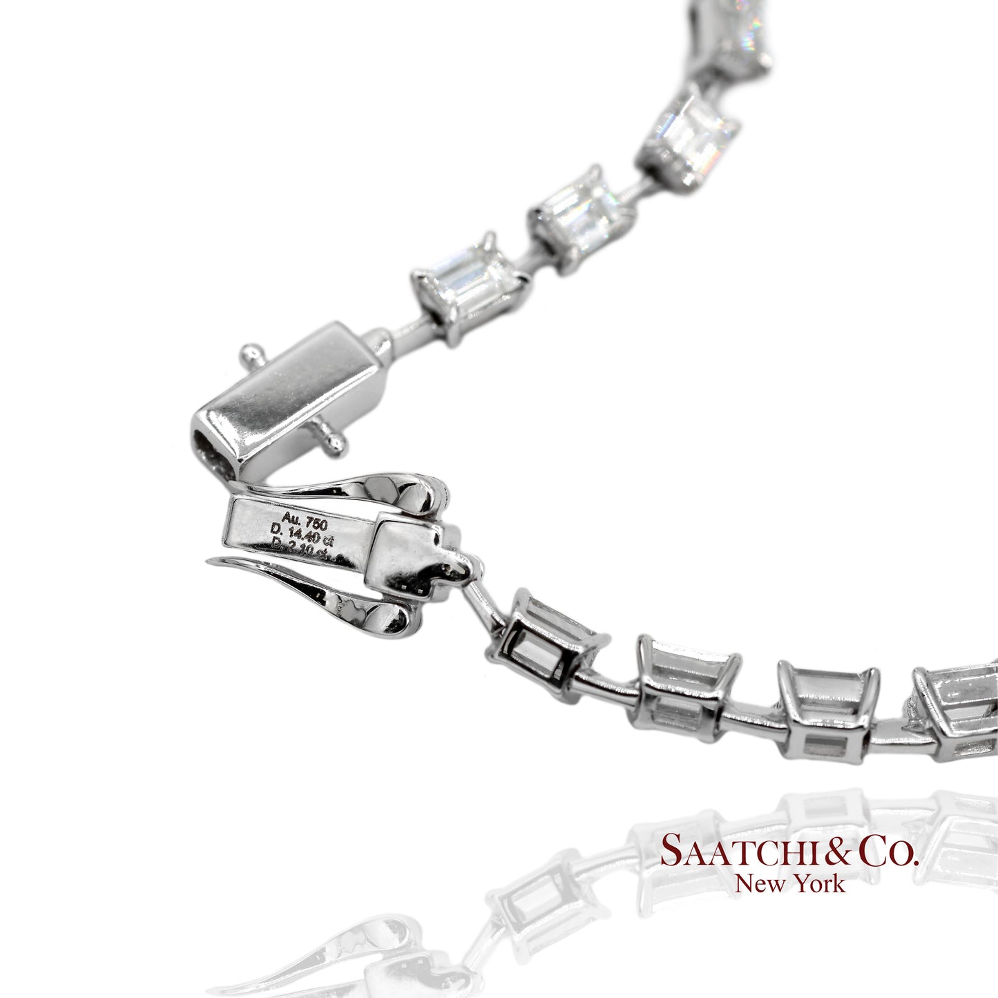18K(750) White Gold Carre Cut Natural Diamond Tennis Necklace