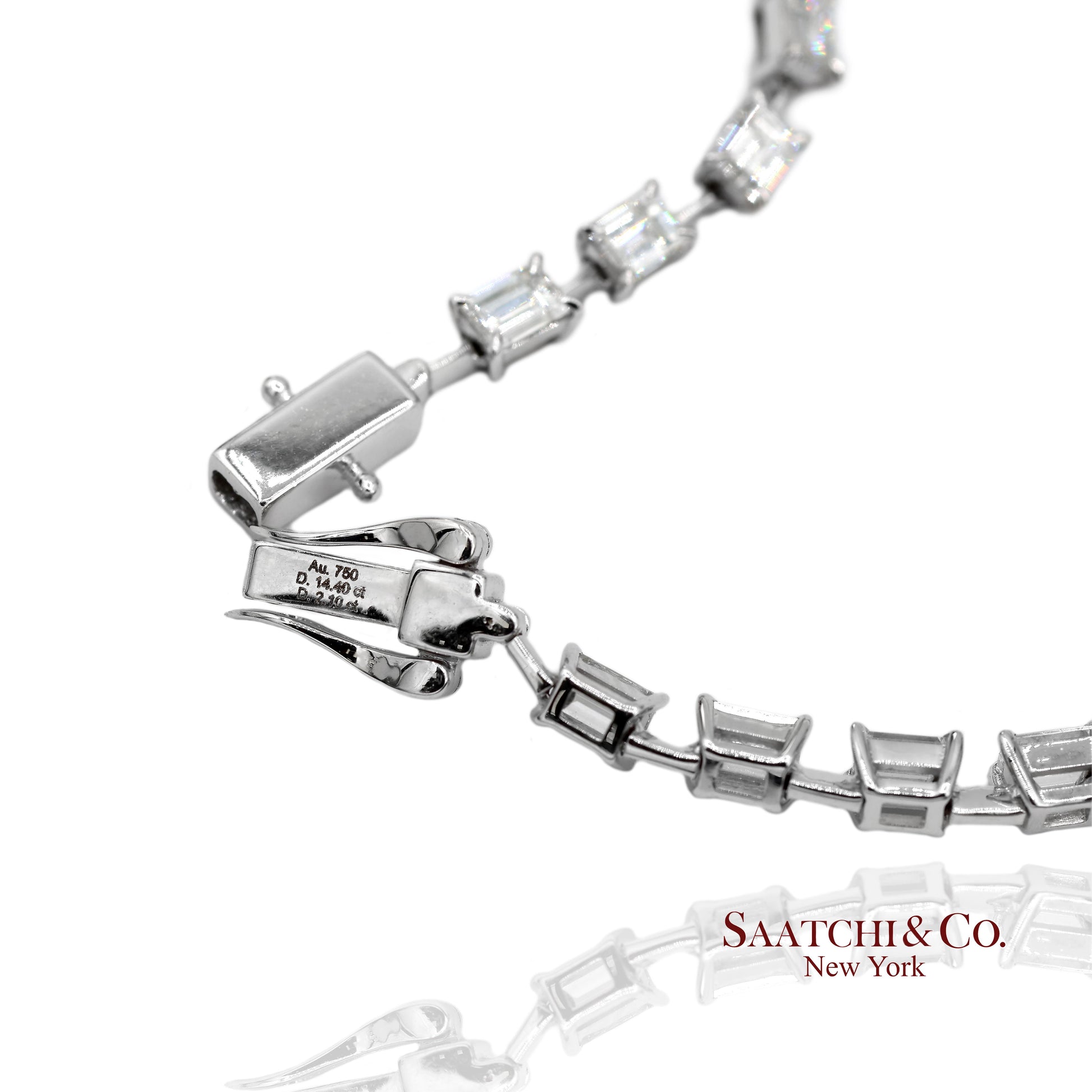 18K(750) White Gold Carre Cut Natural Diamond Tennis Necklace