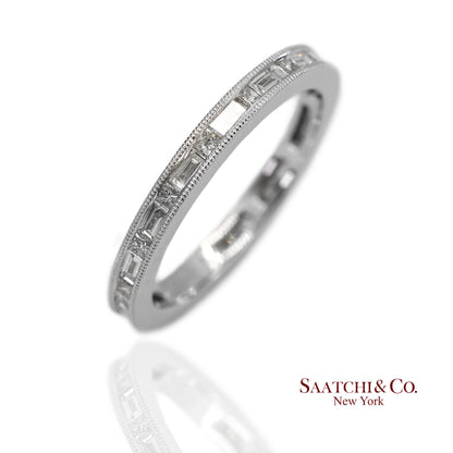 18K(750) Solid White Gold Natural Diamond Handmade Milgrain Band Ring