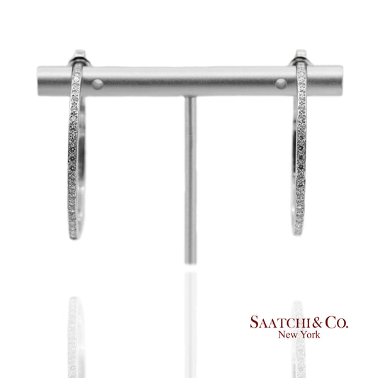 18K(750) Solid White Gold Natural Diamond Hoop Earrings