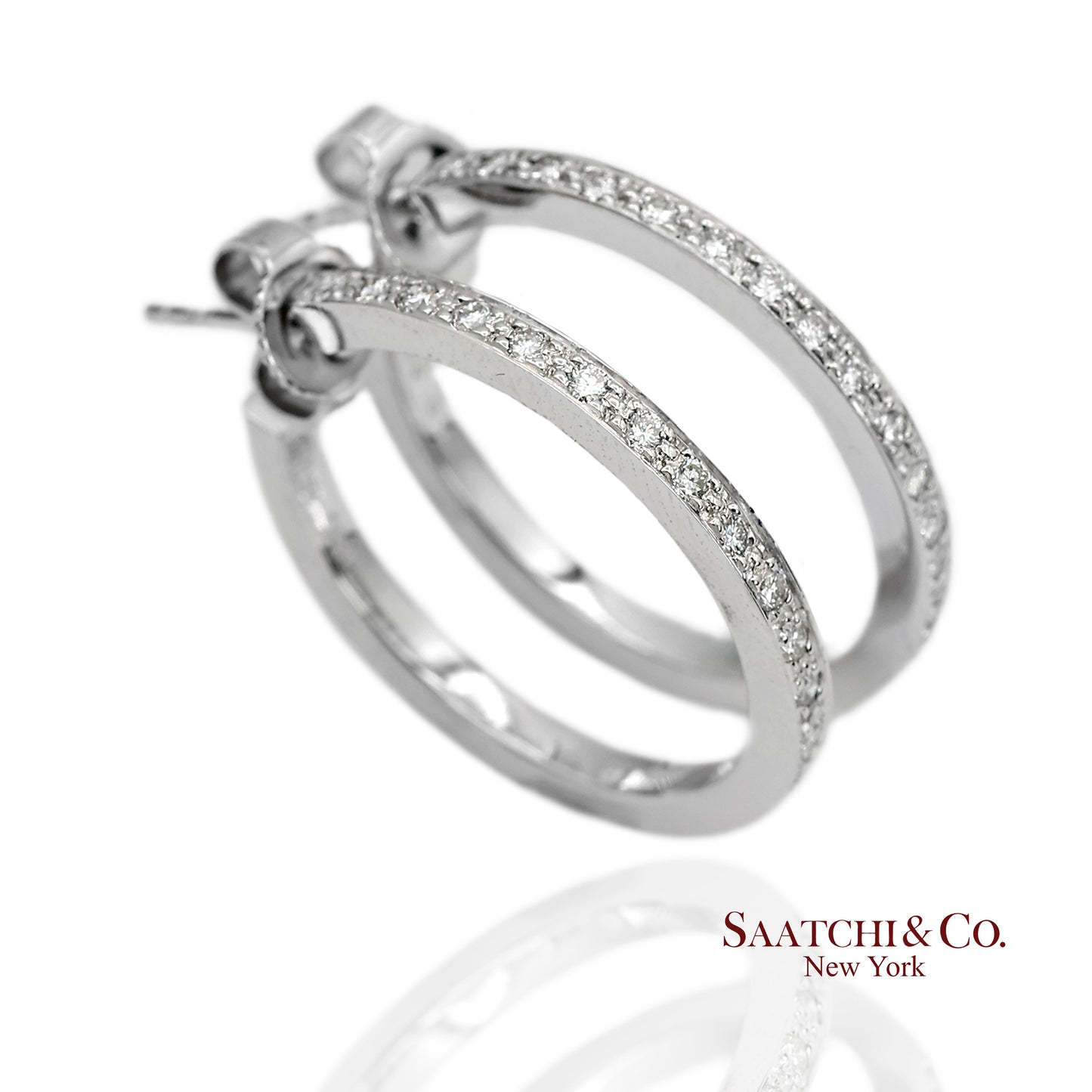 18K(750) Solid White Gold Natural Diamond Hoop Earrings