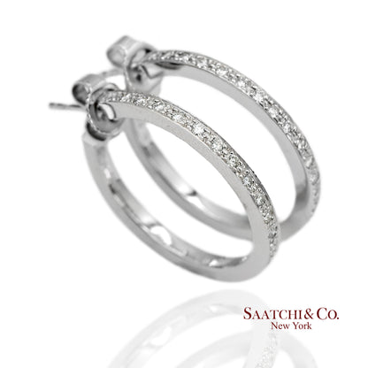 18K(750) Solid White Gold Natural Diamond Hoop Earrings
