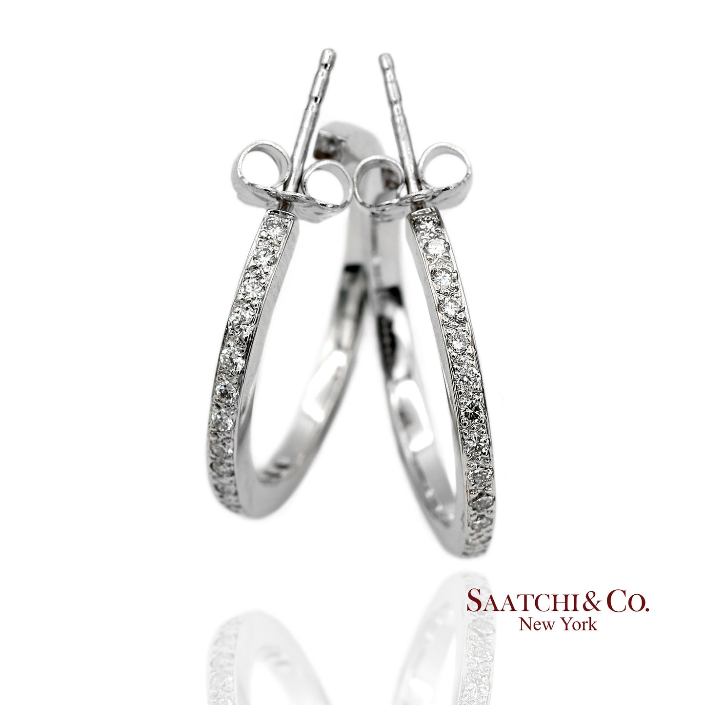18K(750) Solid White Gold Natural Diamond Hoop Earrings