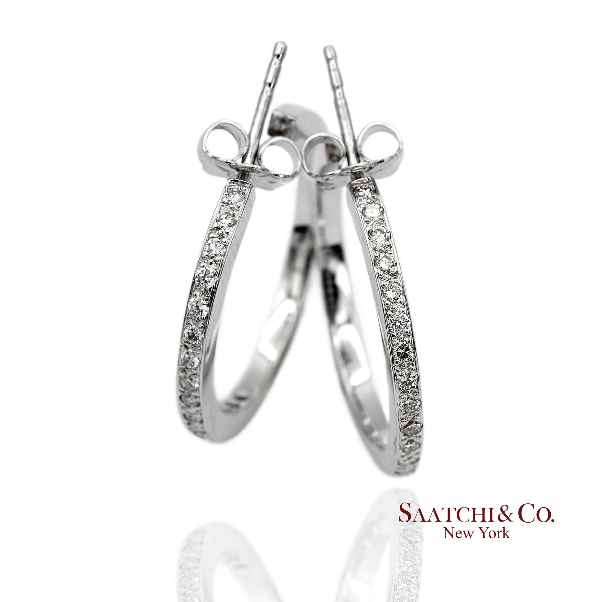 18K(750) Solid White Gold Natural Diamond Hoop Earrings