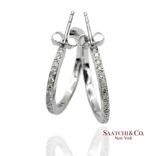 18K(750) Solid White Gold Natural Diamond Hoop Earrings