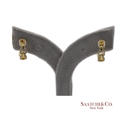 14K(585) Solid Yellow Gold Natural Diamond Link Chain Huggies Earrings