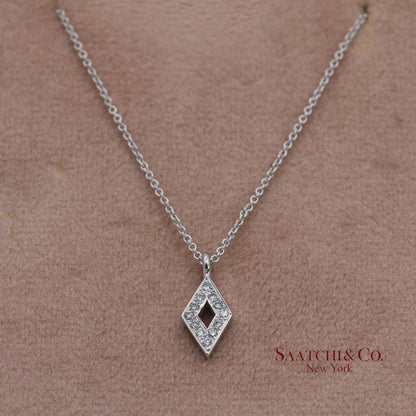 18K(750) White Gold Natural Diamond Rhombus Shape Pendant Necklace with Chain