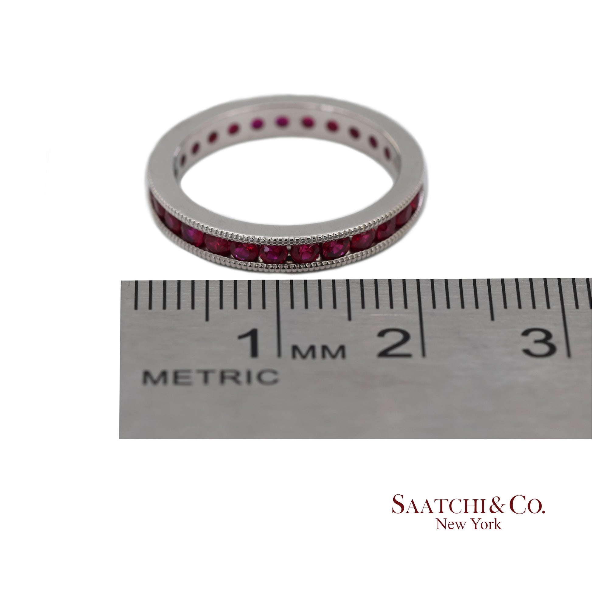 14K(585) Solid White Gold Hand Milgrain Band Ring