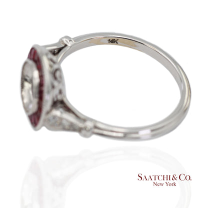 14K (585) White Gold Natural Brilliant Diamond Semi Mount Ruby Ring Size 7