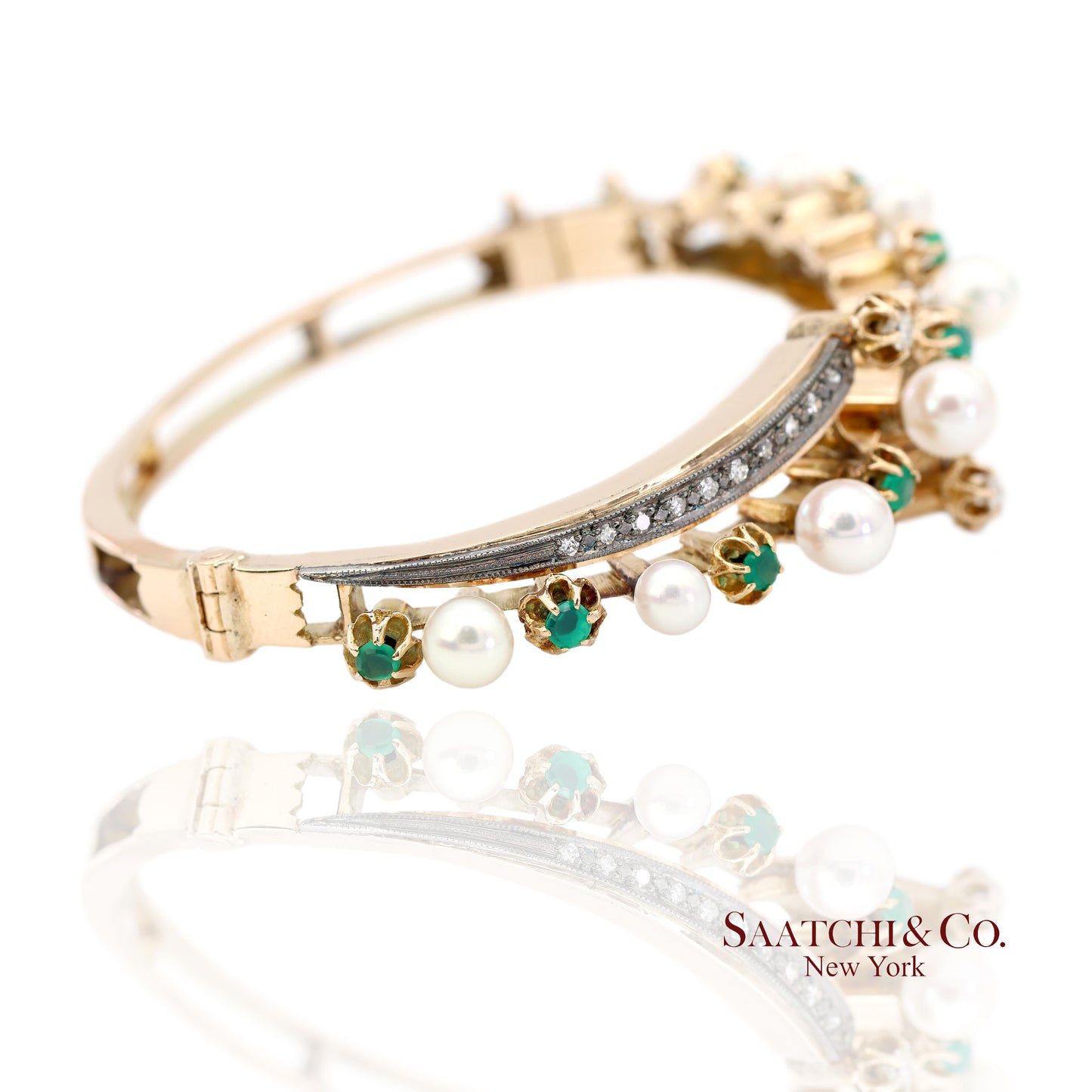 Old Vintage 14K (585) Yellow Gold Natural Diamond Bangle Bracelet