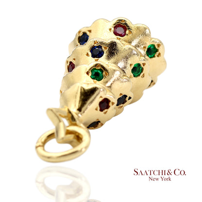 Tiffany & Co. 18K 750 Yellow Gold Rainbow Gemstone Christmas Tree Charm Pendant