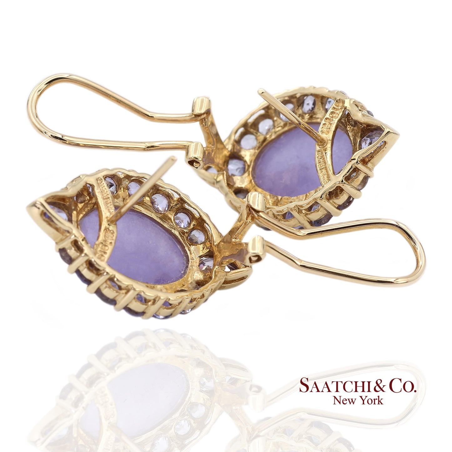 14K(585) Solid Yellow Gold Natural Purple Stone Omega Back Earrings