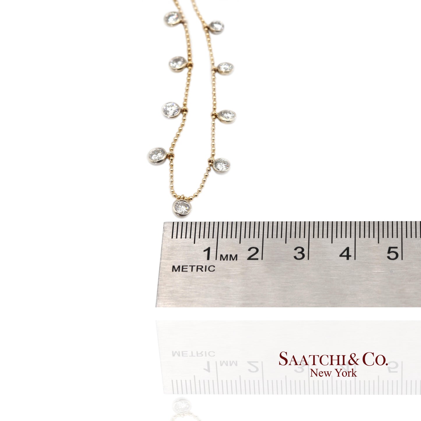 14K(585) Yellow & White Gold Natural Diamond Graduated Drop By the Yard Necklace