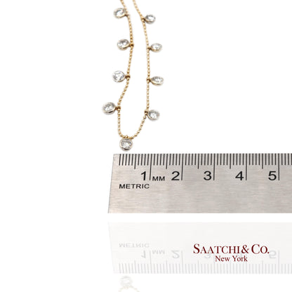 14K(585) Yellow & White Gold Natural Diamond Graduated Drop By the Yard Necklace