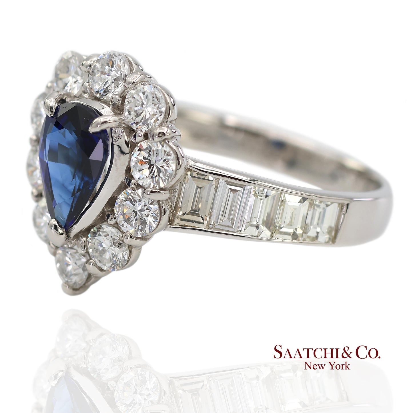 GIA Certified Platinum 900 Blue Sapphire and Natural Diamond Ring