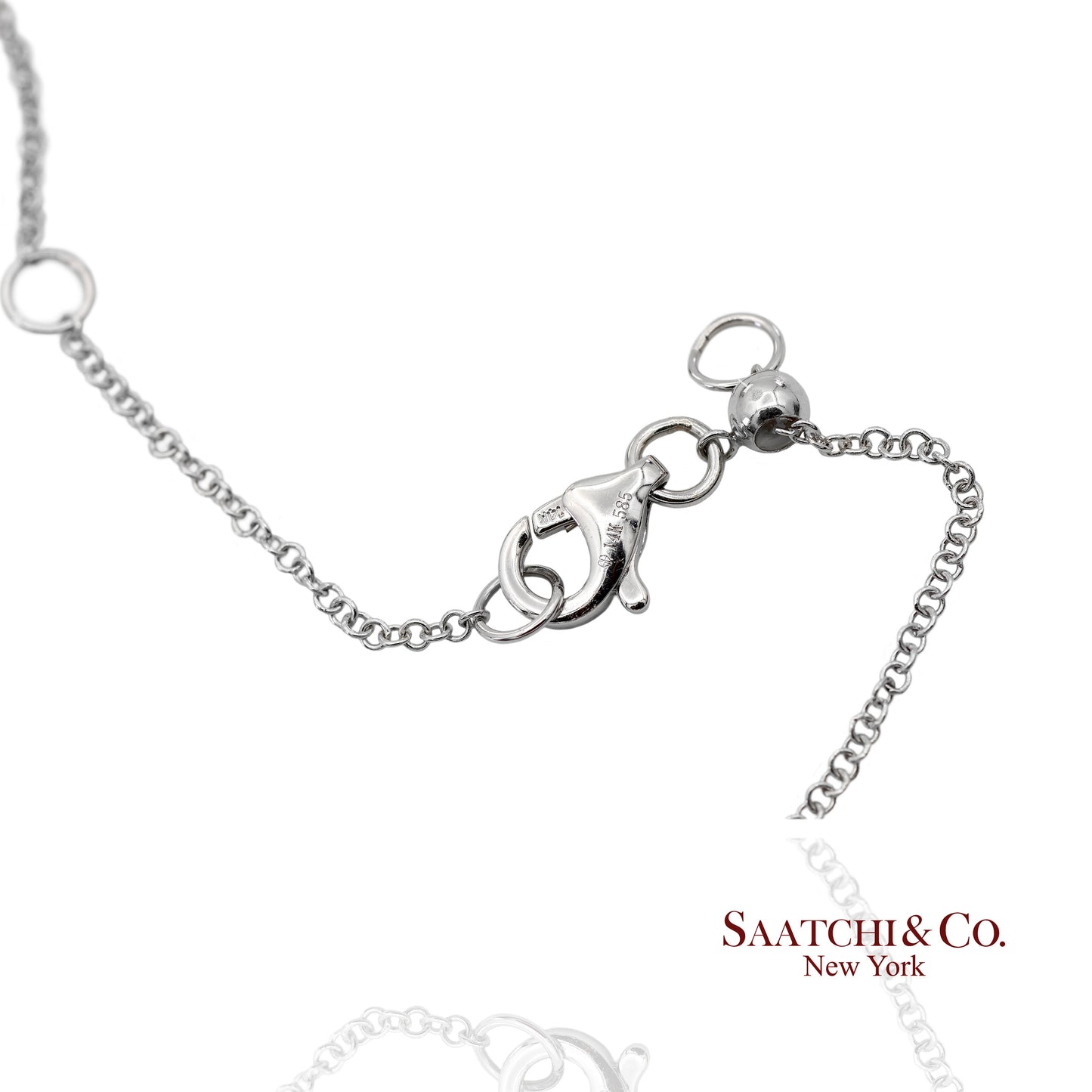 14K(585) White Gold Natural Diamond Adjustable By the Yard Necklace/Pendant