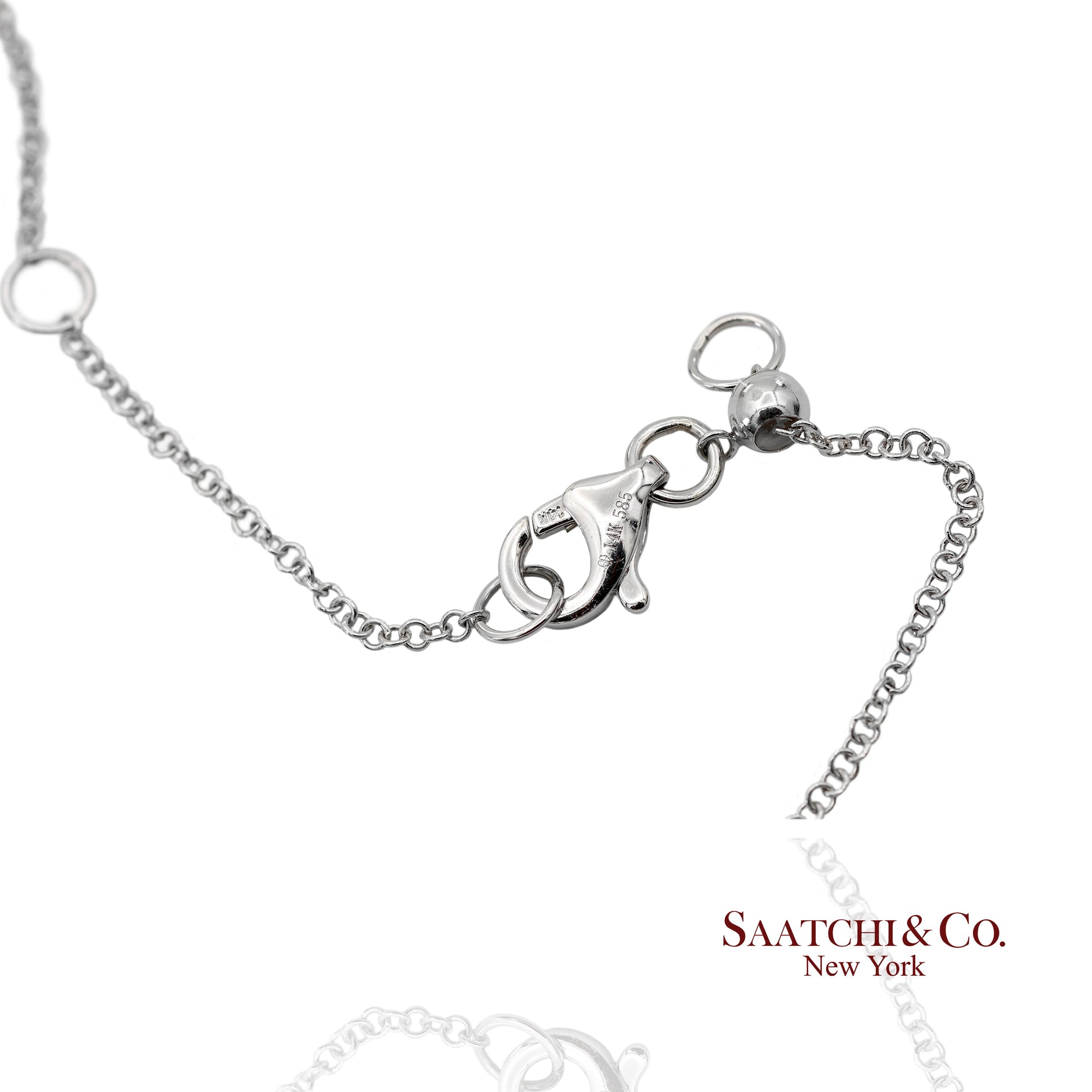 14K(585) White Gold Natural Diamond Adjustable By the Yard Necklace/Pendant