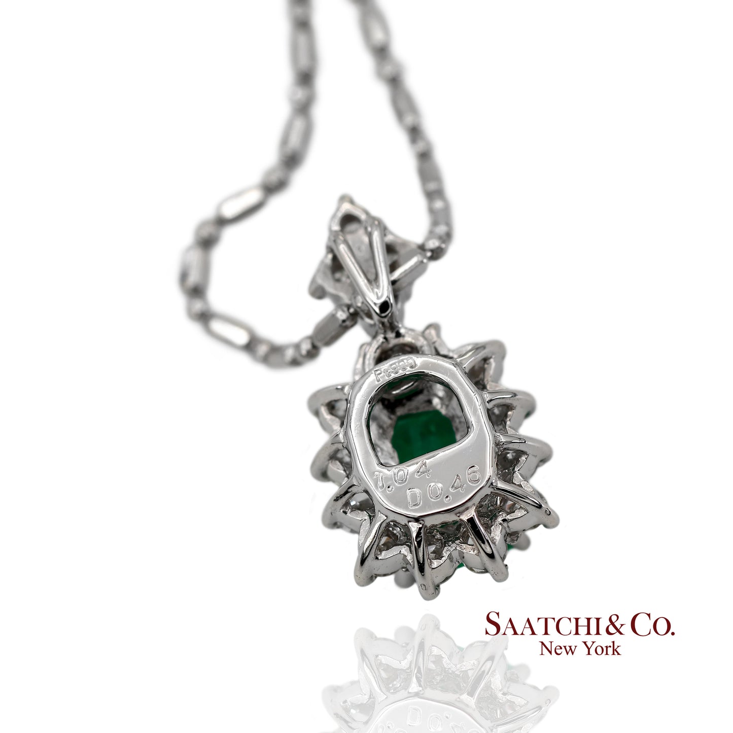 GIA Certified Platinum 900 Emerald & Diamond Pendant with Platinum 850 Chain