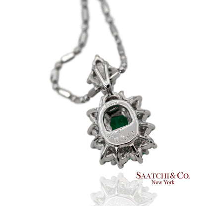 GIA Certified Platinum 900 Emerald & Diamond Pendant with Platinum 850 Chain