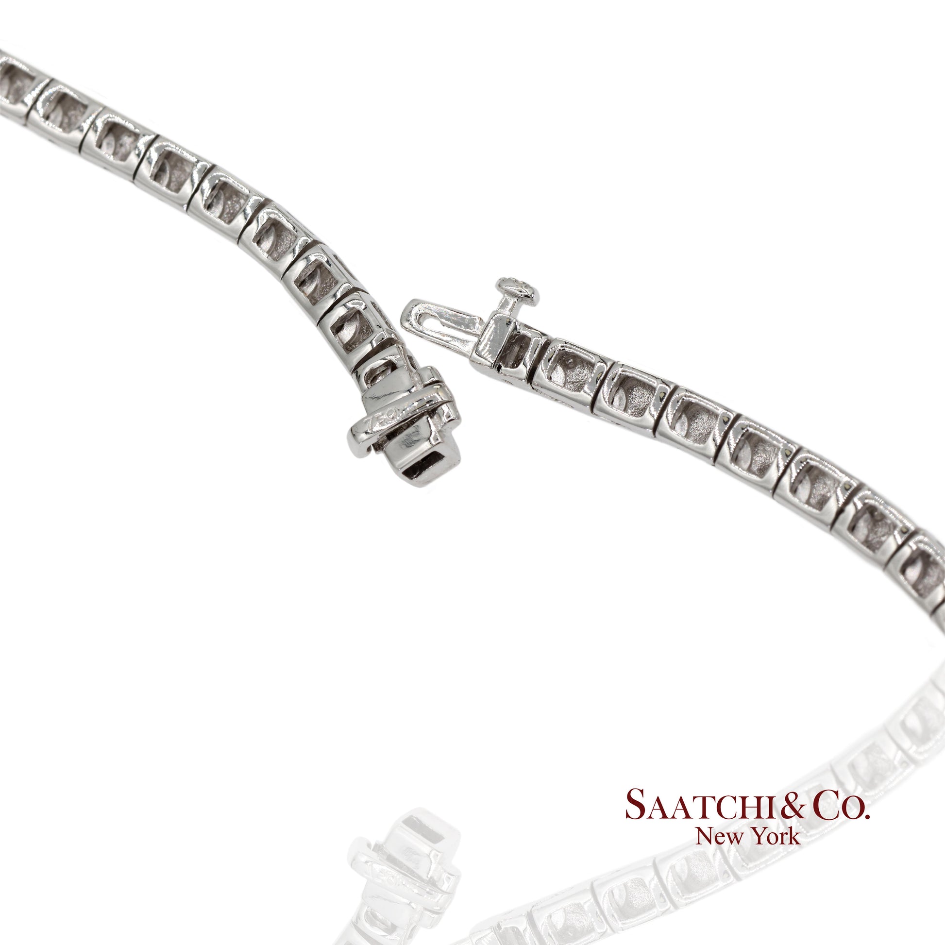 18K 750 Solid White Gold Natural Diamond Buguatte Tennis Necklace