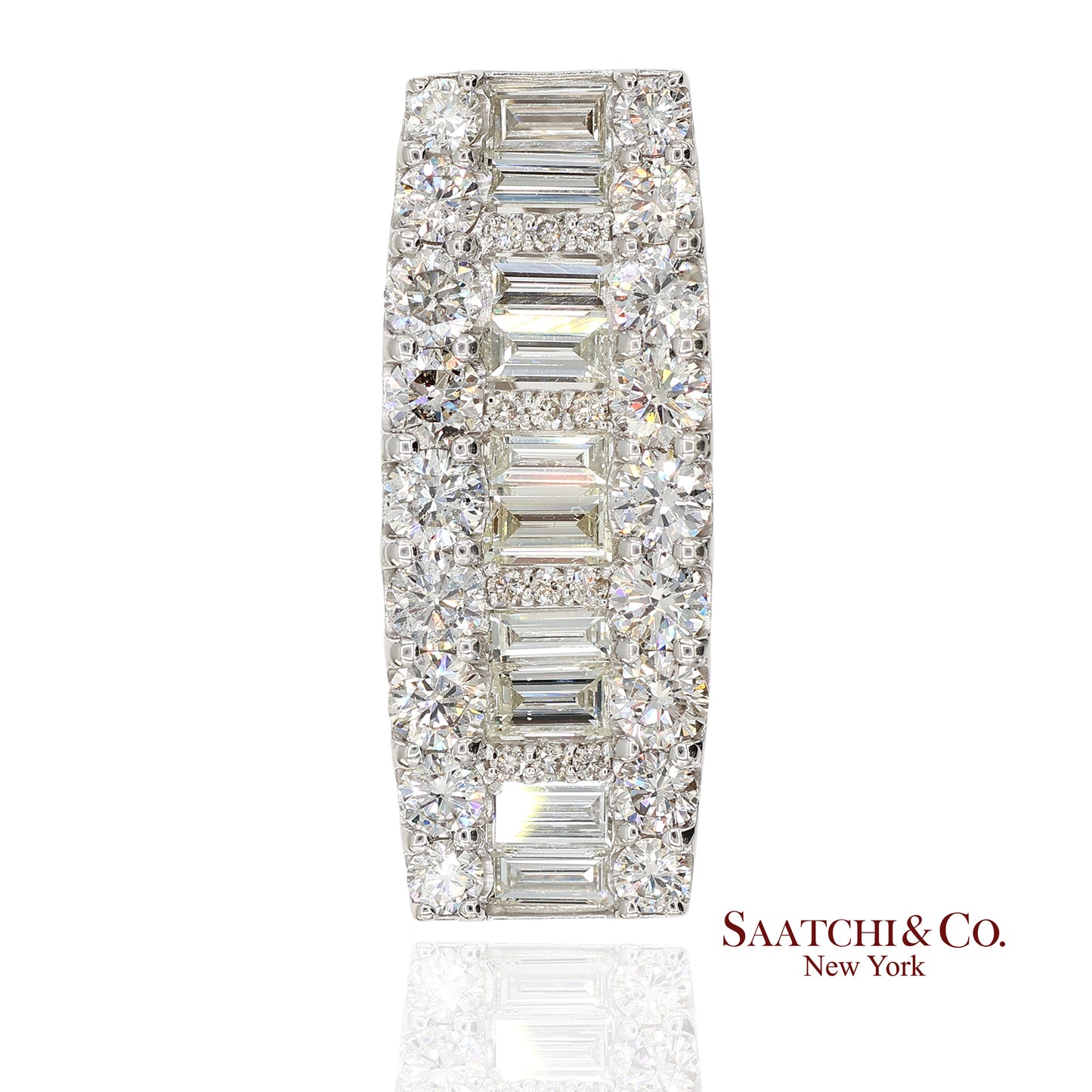 Solid Platinum 900 Baguette & Round Cut Natural Diamond Pendant Necklace