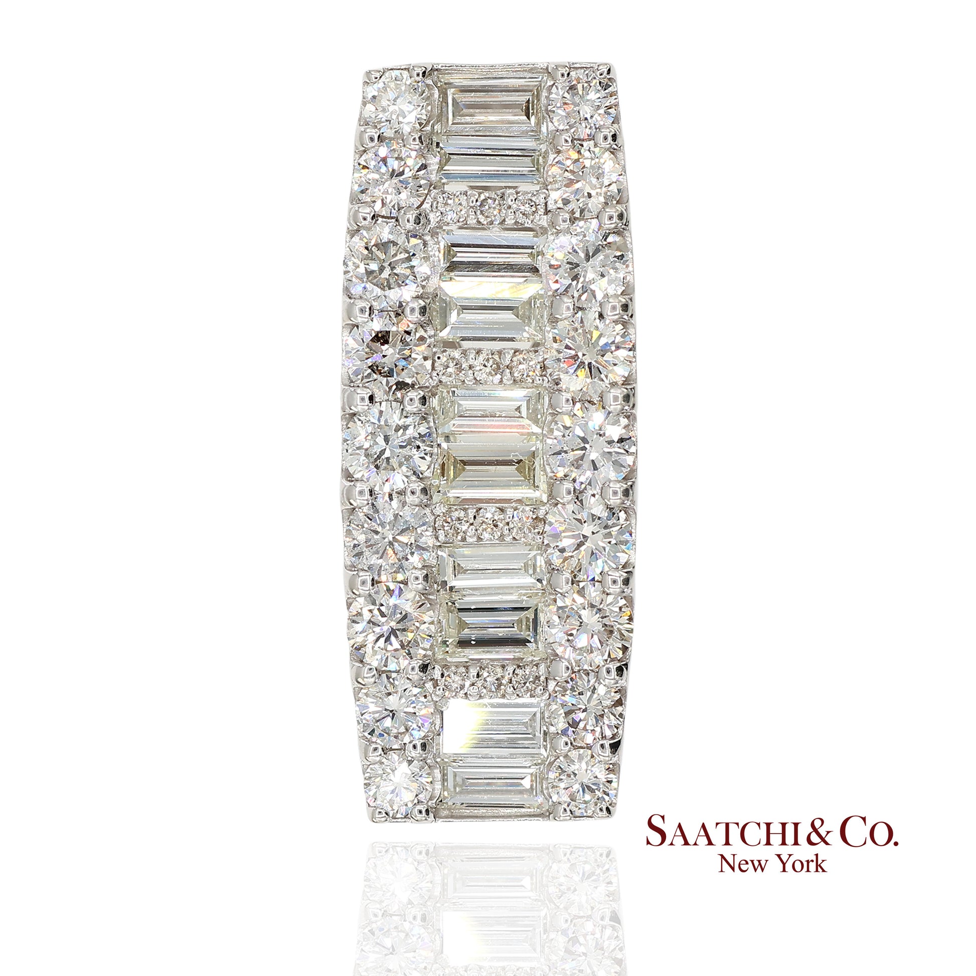 Solid Platinum 900 Baguette & Round Cut Natural Diamond Pendant Necklace