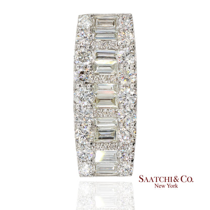 Solid Platinum 900 Baguette & Round Cut Natural Diamond Pendant Necklace