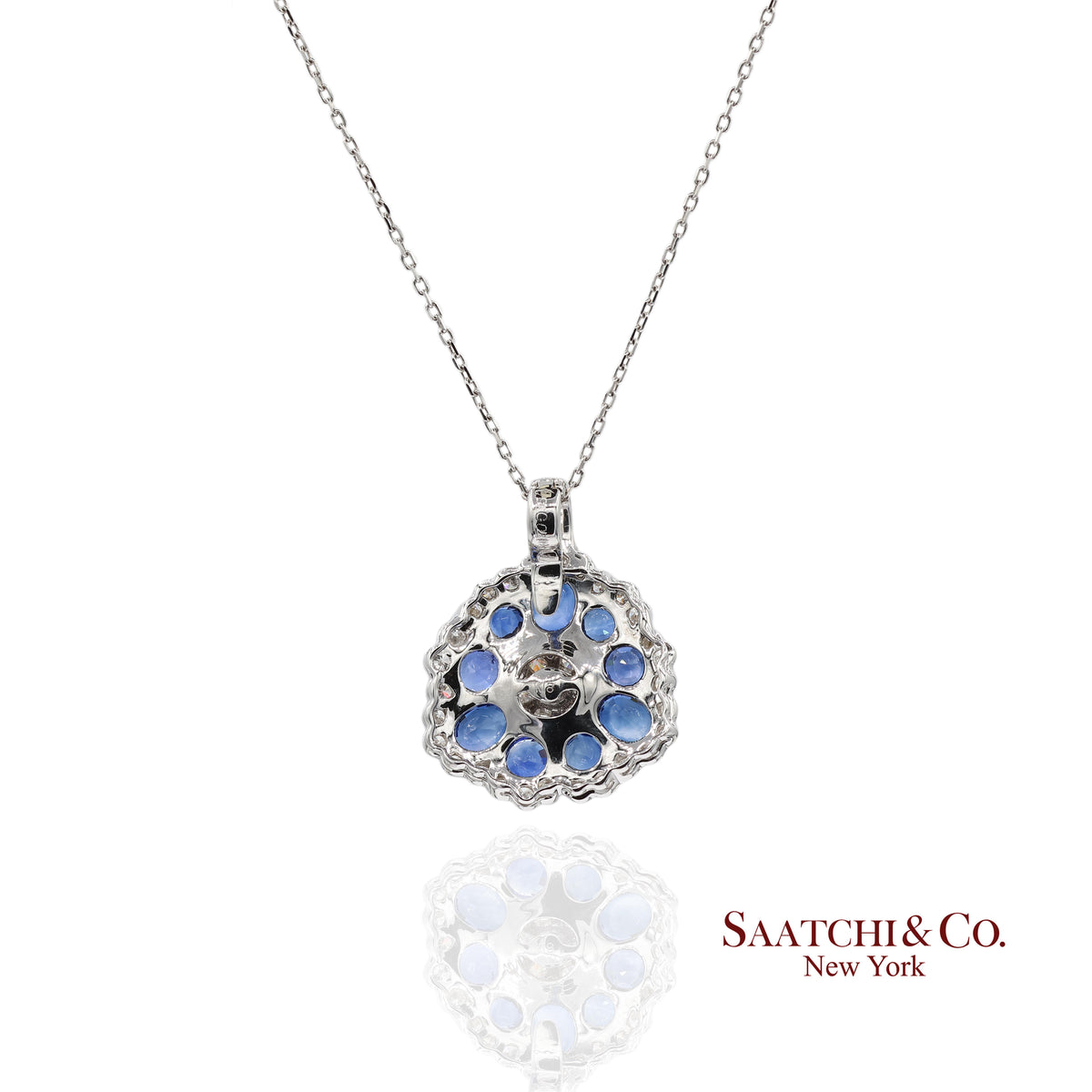 0.95ct Natural Diamond & 3.17ct Natural Sapphire 18K White Gold Pendant Necklace
