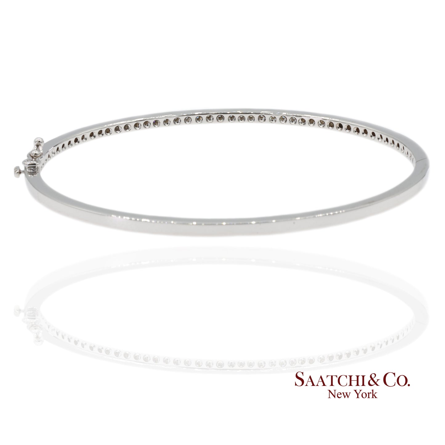 18K 750 Solid White Gold Brilliant Cut Natural Diamond Bangle Bracelet