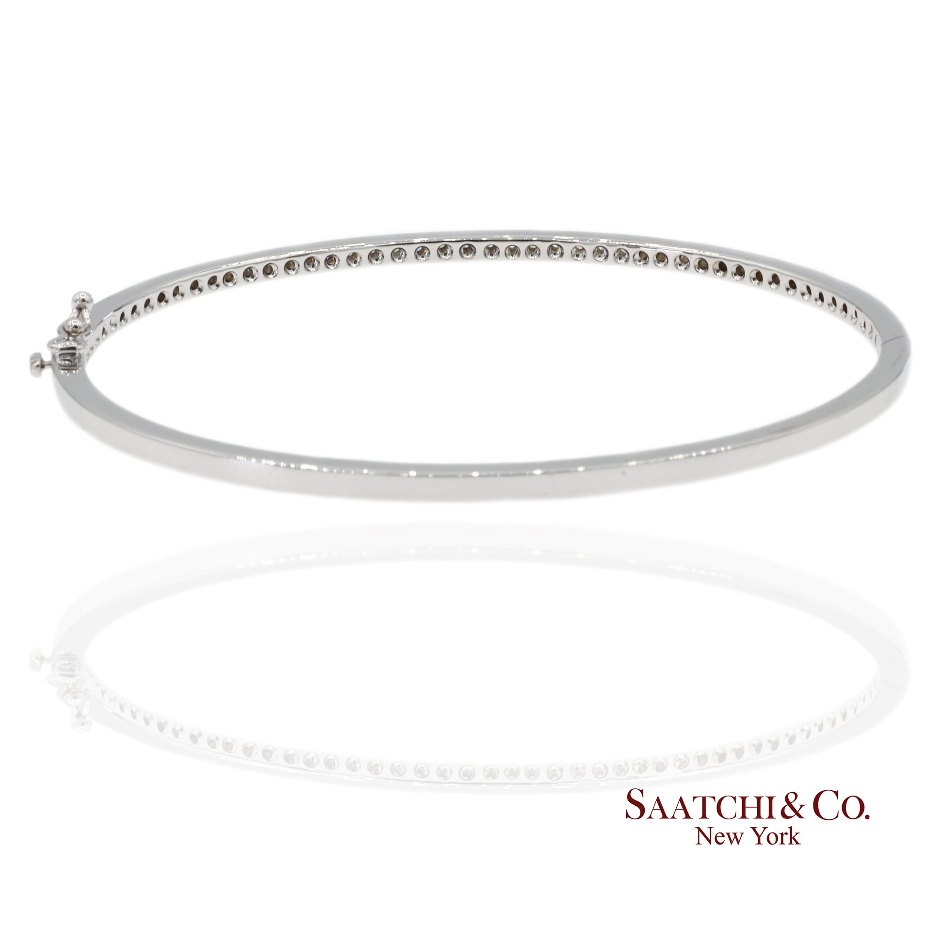 18K 750 Solid White Gold Brilliant Cut Natural Diamond Bangle Bracelet