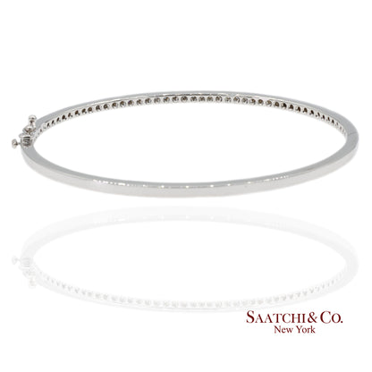 18K 750 Solid White Gold Brilliant Cut Natural Diamond Bangle Bracelet