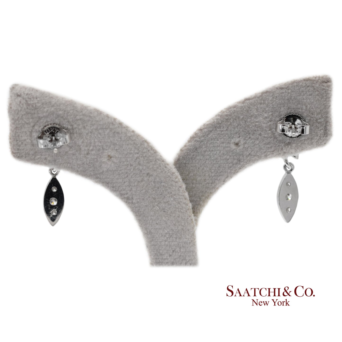 18K 750 Solid White Gold Marquise Shape Natural Diamond Leaf Drop Earrings