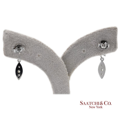 18K 750 Solid White Gold Marquise Shape Natural Diamond Leaf Drop Earrings