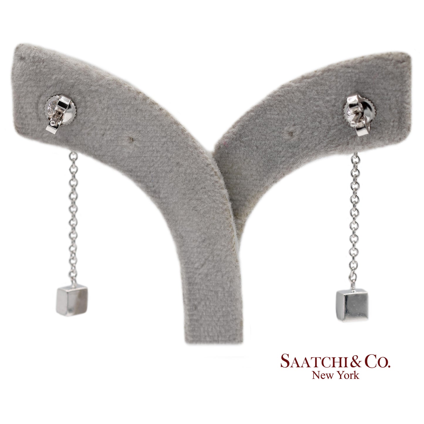 18K 750 Solid White Gold Natural Diamond Box Drop Earrings