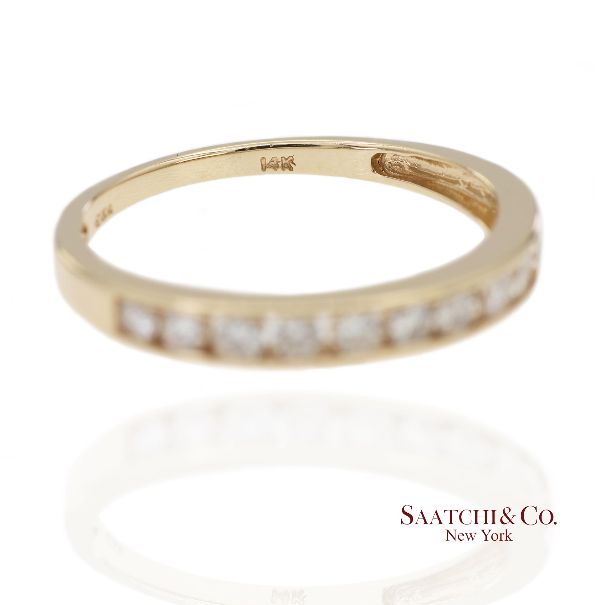 14K 585 Solid Yellow Gold Natural Diamond Band Ring