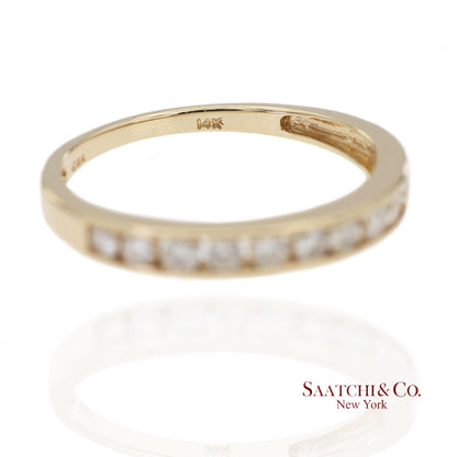 14K 585 Solid Yellow Gold Natural Diamond Band Ring