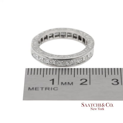 Platinum 950 All Around Natural Diamond Princess Cut Engraving Band Ring