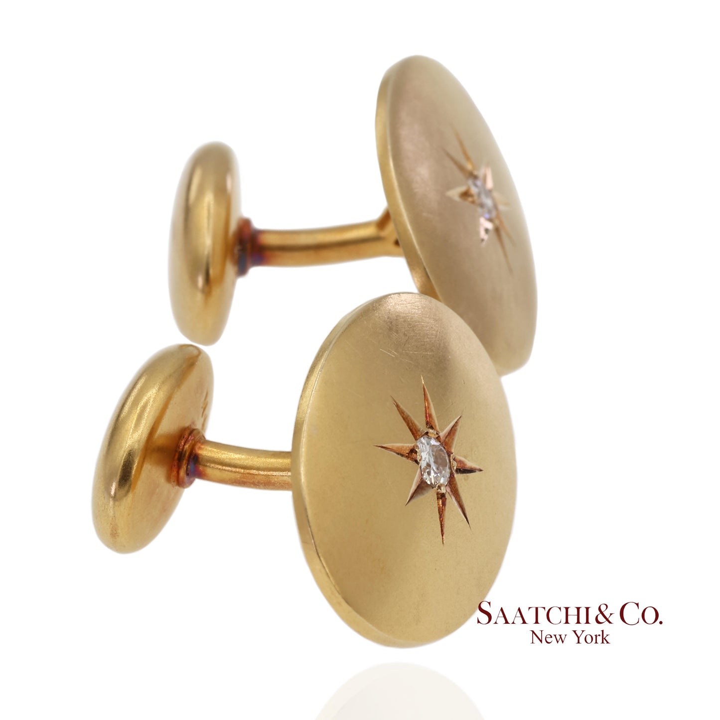 Vintage 14K 585 Solid Yellow Gold Old Cut Natural Diamond Cufflinks
