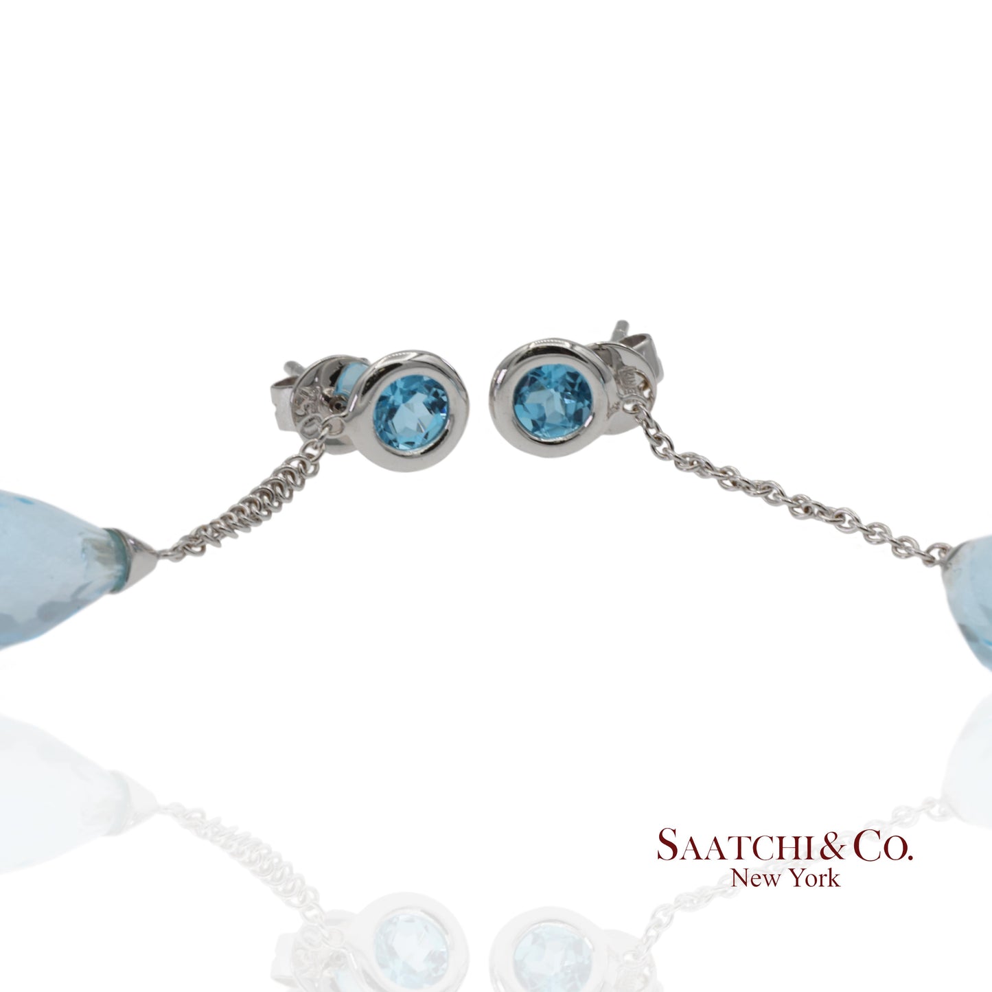 18K 750 Solid White Gold Blue Topaz Drop Earrings