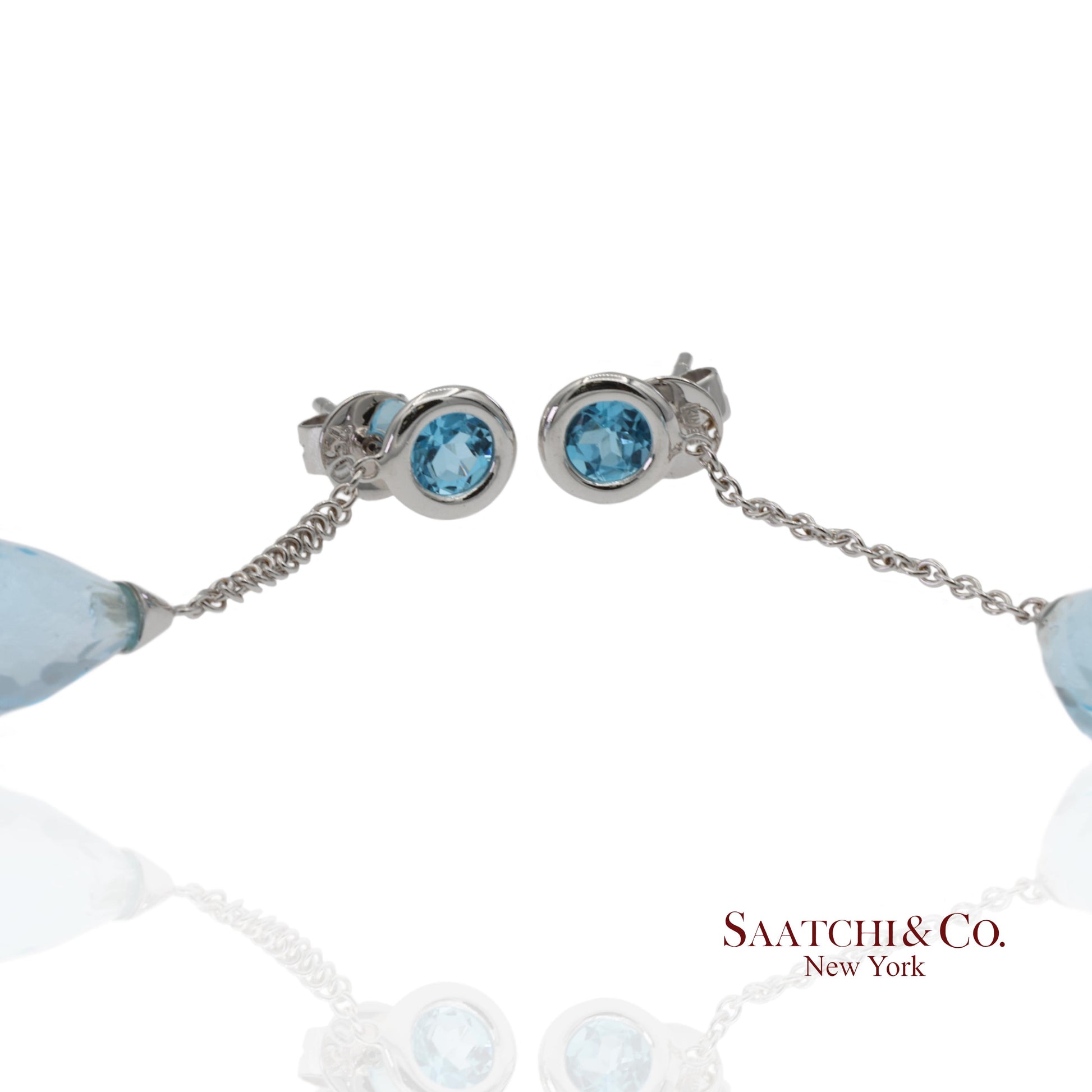 18K 750 Solid White Gold Blue Topaz Drop Earrings